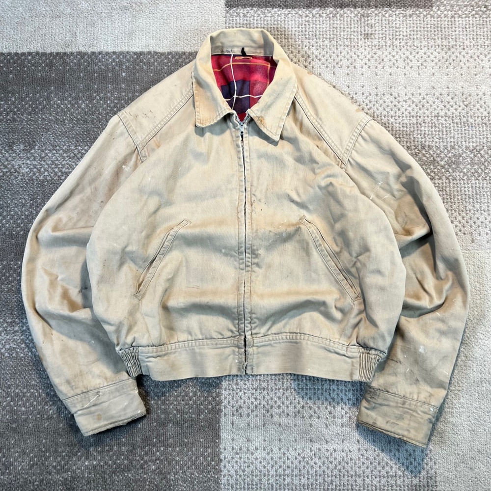 Vintage 50s Dickies Eisenhower Jacket Tan Distressed Plaid Lined Workwear Mens L